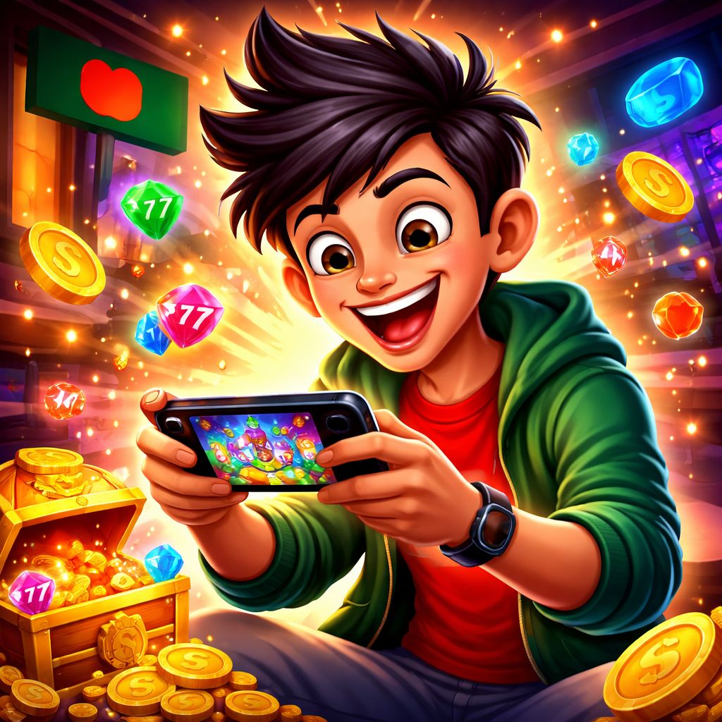 CK1111 cartoon player celebrating mobile gaming rewards in Bangladesh
